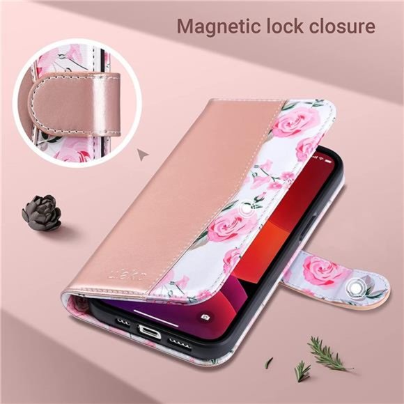 Compatible with iPhone 13 Wallet Case for Women, Premium PU Leather Flip Cover - Picture 4 of 6